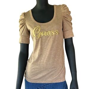 Vintage Y2K Guess Shirt Embroidered Sequins Puff Sleeves Shimmer